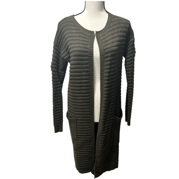 Memory & Co Olive Green Ribbed Thick Knit Oversized Cardigan Kimono Size S/M - Picture 1 of 4